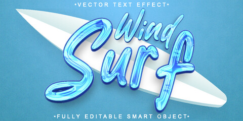 Poster - Cartoon Blue Windsurf Vector Fully Editable Smart Object Text Effect