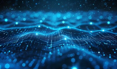 Wall Mural - abstract background with blue glowing neon lines and bokeh lights. data transfer concept. digital wa