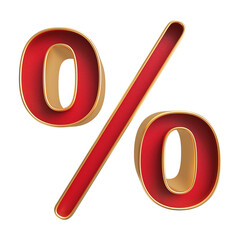 Percent Symbol . 3D render red Percent with golden outline