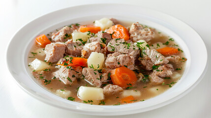 Wall Mural - Warm and steaming chicken broth with vegetables and chunks of meat. With rice or noodles . AI generative.