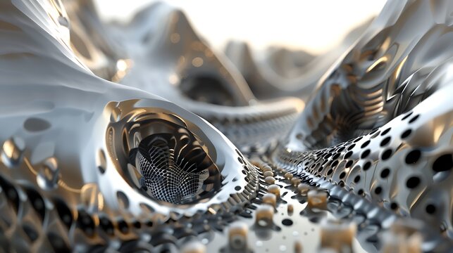 3D rendering of a detailed and complex organic structure with a metallic sheen.