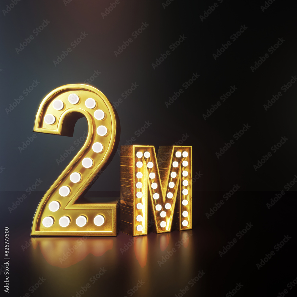 2m Images 2M or two Million follower or subscriber banner. Luxury Gold with ...