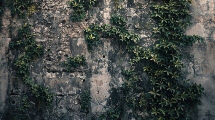 Canvas Print - A weathered old stone wall covered in ivy, evoking a sense of timeless charm and history.