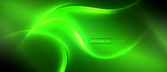 Poster - Neon glowing circle rays, light round lines in the dark, planet style neon wave lines. Energetic electric concept design for wallpaper, banner, background