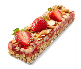 Wall Mural - Strawberry oat and nut bar isolated on transparent background, png