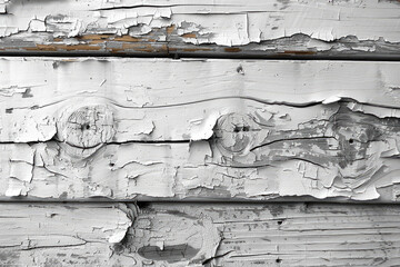 Canvas Print - Black and white photography of peeling paint on old wood. Created with Ai