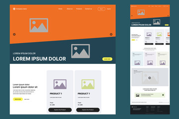 Wall Mural - Responsive website Landing page UI design Template isolated on dark background - vector illustration