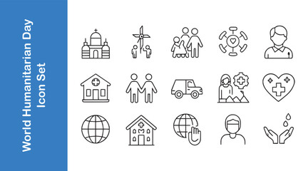 Wall Mural - World humanitarian day line icon set with editable outline.