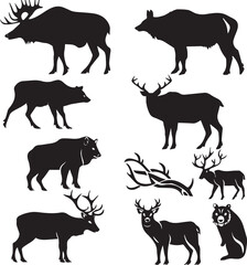 Wall Mural - Animal Black Silhouette Clipart on white background