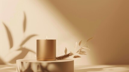 Stylish Beige Candle Mockup with Copyspace for Spa and Relaxation