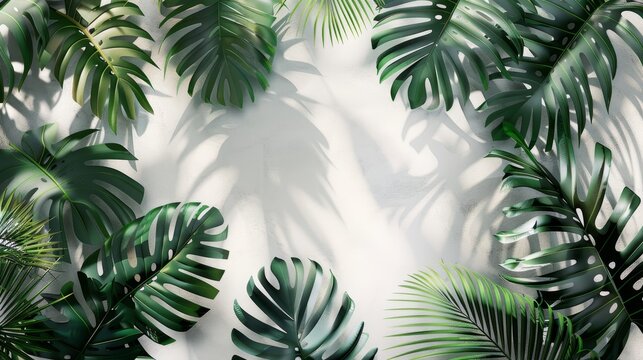 Palm leaf shadow overlay. Tropical leaves natural shadow overlay isolated on transparent texture background. Transparent blurry leaf shadow on wall for product presentation, backdrop and mockup, png