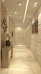 Sticker - A hallway with a white wall and a white floor