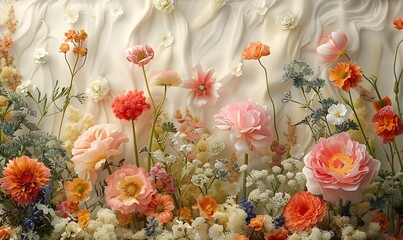 Wall Mural - whimsical scene of fantasy flowers in a magical garden