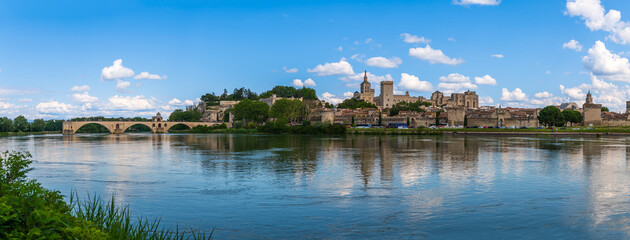 Wall Mural - Panorama of Avignon with the Saint Benezet bridge over the Rhone river, in Vaucluse, in Provence, France