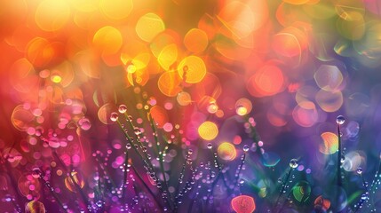 Wall Mural - Diverse colored dewdrops with stunning bokeh in a specific area of interest