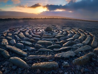 Canvas Print - Serene sunset over a pebble beach