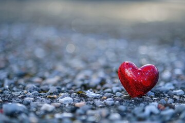 Wall Mural - Sparkling red heart on a pebble beach