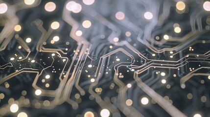 Wall Mural -  A detailed view of a circuit board, lit from above and below in the foreground