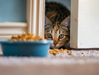 Canvas Print - curious cat peeking out from behind furniture