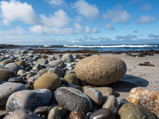 Wall Mural - Peaceful beach scene with rocks and waves