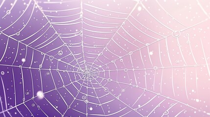  A tight shot of a spider web against a purple and pink backdrop Droplets of water adorn the intricate design The web's periphery features a soft,