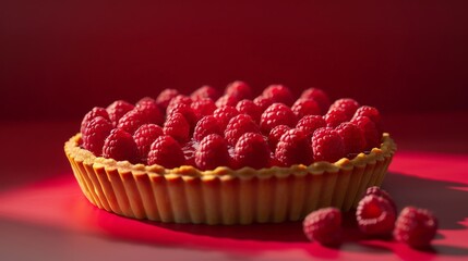 Wall Mural - Delicious raspberry tart on red background