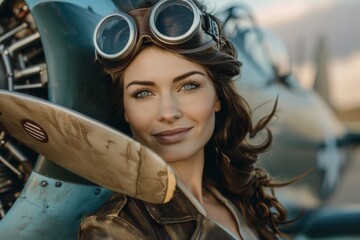 Canvas Print - Confident female aviator with goggles