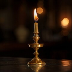 Wall Mural - Glowing candle in antique brass candlestick