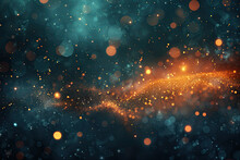 Abstract Background With Lights And Bokeh, Dark Blue Green Gold Colors. Created With Ai