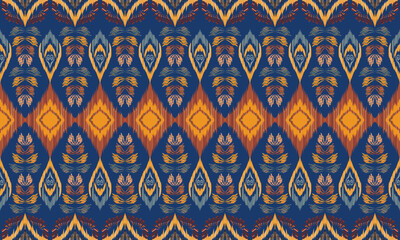Wall Mural - Hand draw Ethnic abstract ikat art. Aztec ornament print. geometric ethnic pattern seamless color oriental. Design.blue background.great for textiles, banners, wallpapers, wrapping.