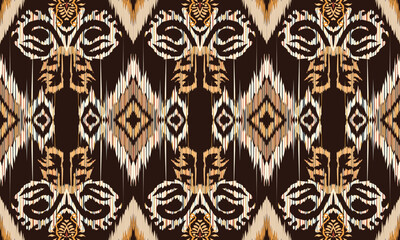 Wall Mural - Hand draw Ikat floral paisley embroidery.geometric ethnic oriental pattern traditional.Aztec style abstract vector illustration.brown background.great for textiles, banners, wallpapers, wrapping.