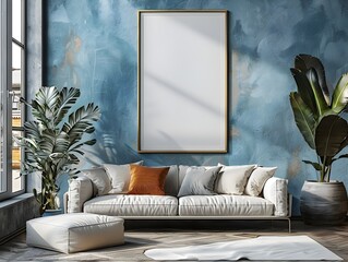 Wall Mural - D Frame Mockup Modern Living Room Wall Poster on ISO A Paper Size