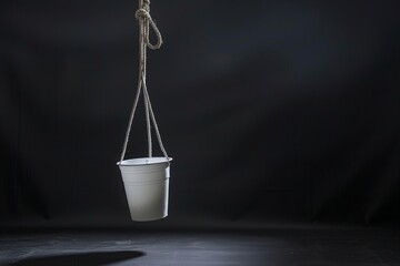 Suspended white bucket on a dark background with dramatic lighting