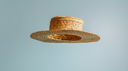 A straw hat is floating in the air