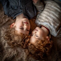 Wall Mural - Top-down view capturing the genuine affection and trust among brothers.