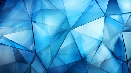 A modern geometry background with layered, transparent triangles in various shades of blue, creating a sense of movement and depth.