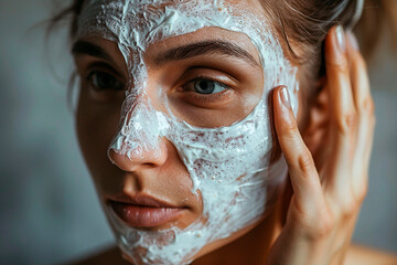 Wall Mural - A woman with a white face mask on