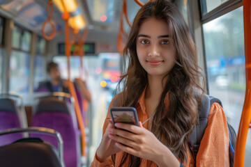 young beautiful indian woman holding smart phone