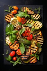 Wall Mural - Grilled assorted vegetables on a stone board 