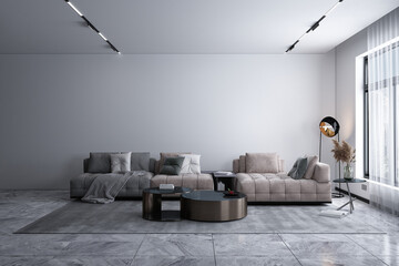 Wall Mural - Modern cozy white living room interior, modern design, mock up furniture decorative interior, 3d rendering
