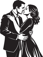 Wall Mural - silhouette of a couple kissing illustration black and white