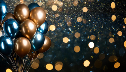 Wall Mural - Realistic Festive background with golden and blue balloons falling