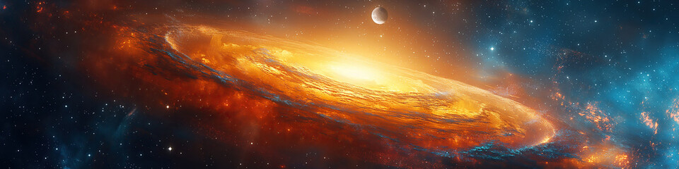 Wall Mural - bright multicolored panorama of open space with stars, galaxies, constellations, planets and a black