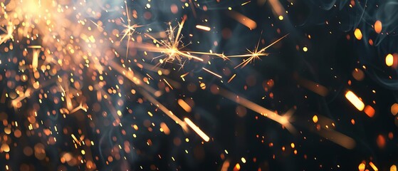 Close-up of bright sparks flying against a dark background, capturing the energy and movement of welding or fireworks in vivid detail.