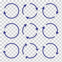 Fototapete - set of circle arrows rotating on white background. refresh, reload, recycle, loop rotation sign coll