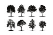© The Illustraitor - Silhouette tree set. Side view, set of graphic trees elements outline symbol for architecture and landscape design drawing. Vector illustration