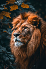 Canvas Print - Lion with mane is looking into the camera.