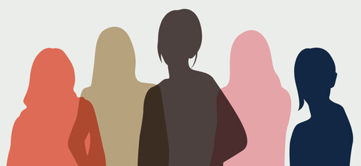 Wall Mural - Silhouettes of women in vector, flat style.