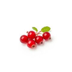 Wall Mural - Close-up of bright red berries with green leaves on a white background, showcasing vibrant colors and fresh organic fruits.