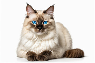 Canvas Print - White cat with blue eyes sits on white background.